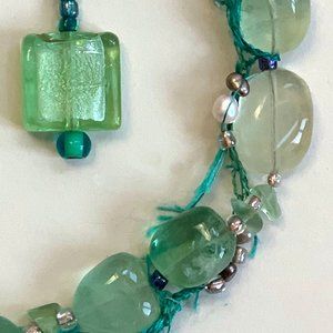 Green Beaded Necklace and Earrings